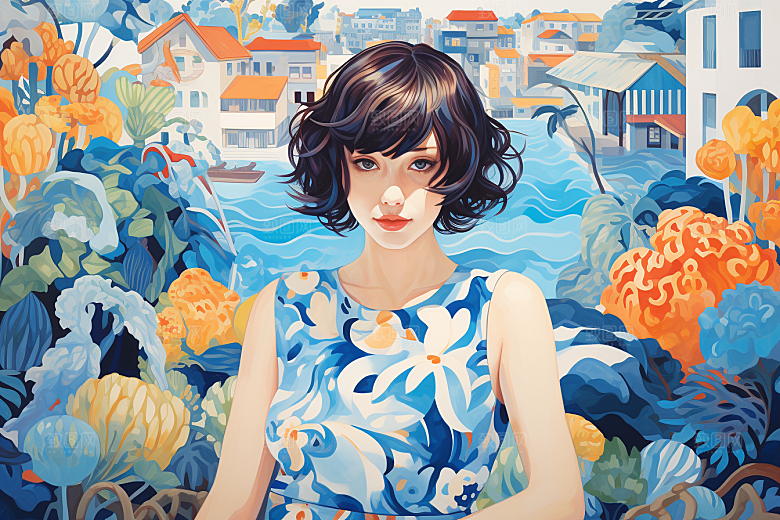 多巴胺女孩五彩斑斓高清插画