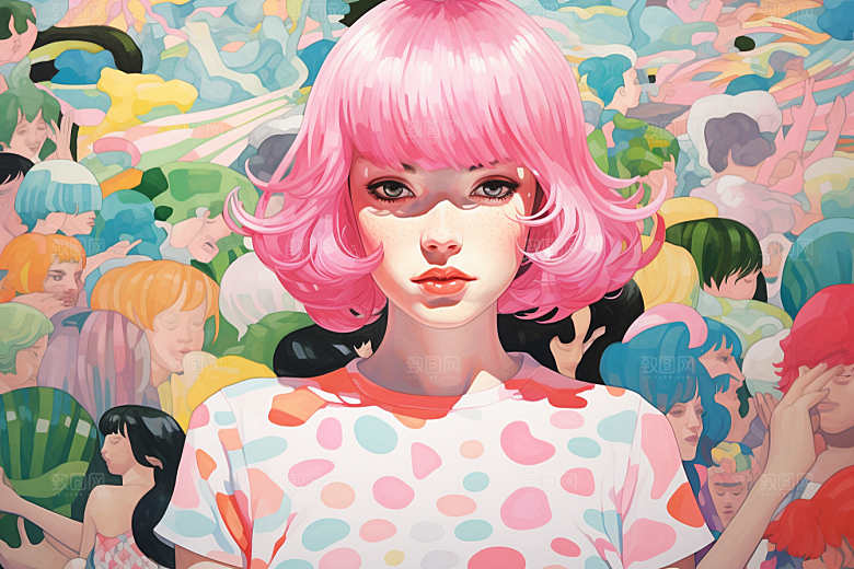 多巴胺女孩彩色少女插画