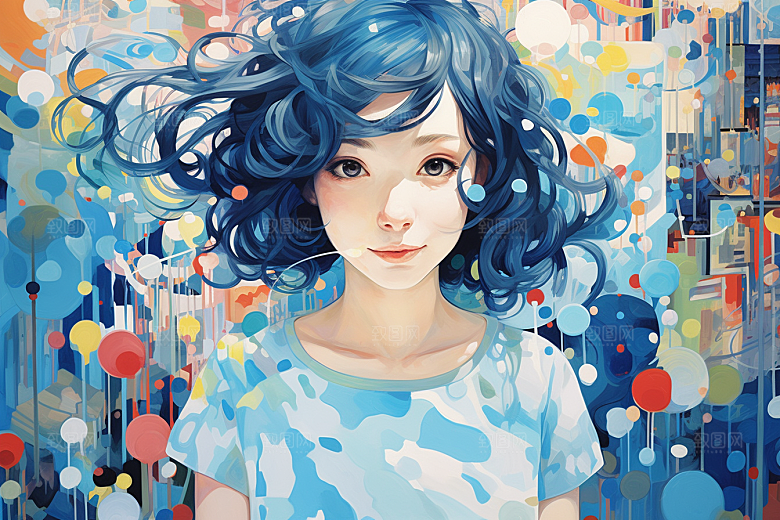 多巴胺女孩少女彩色插画