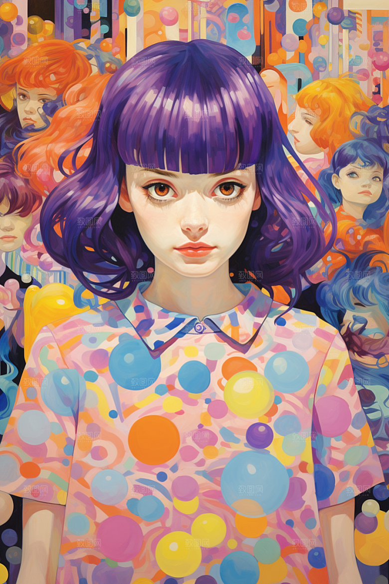 多巴胺女孩手绘穿搭插画
