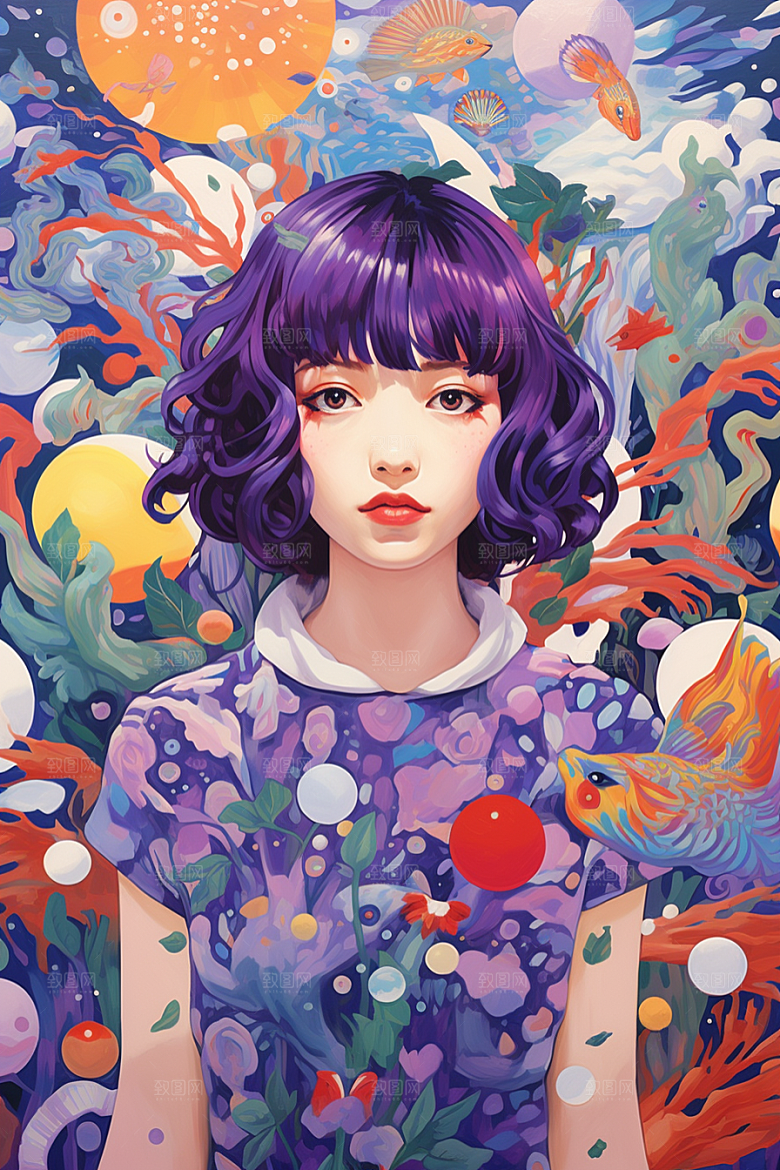 多巴胺女孩穿搭手绘插画