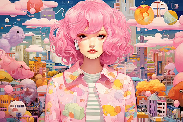 多巴胺女孩高清少女插画