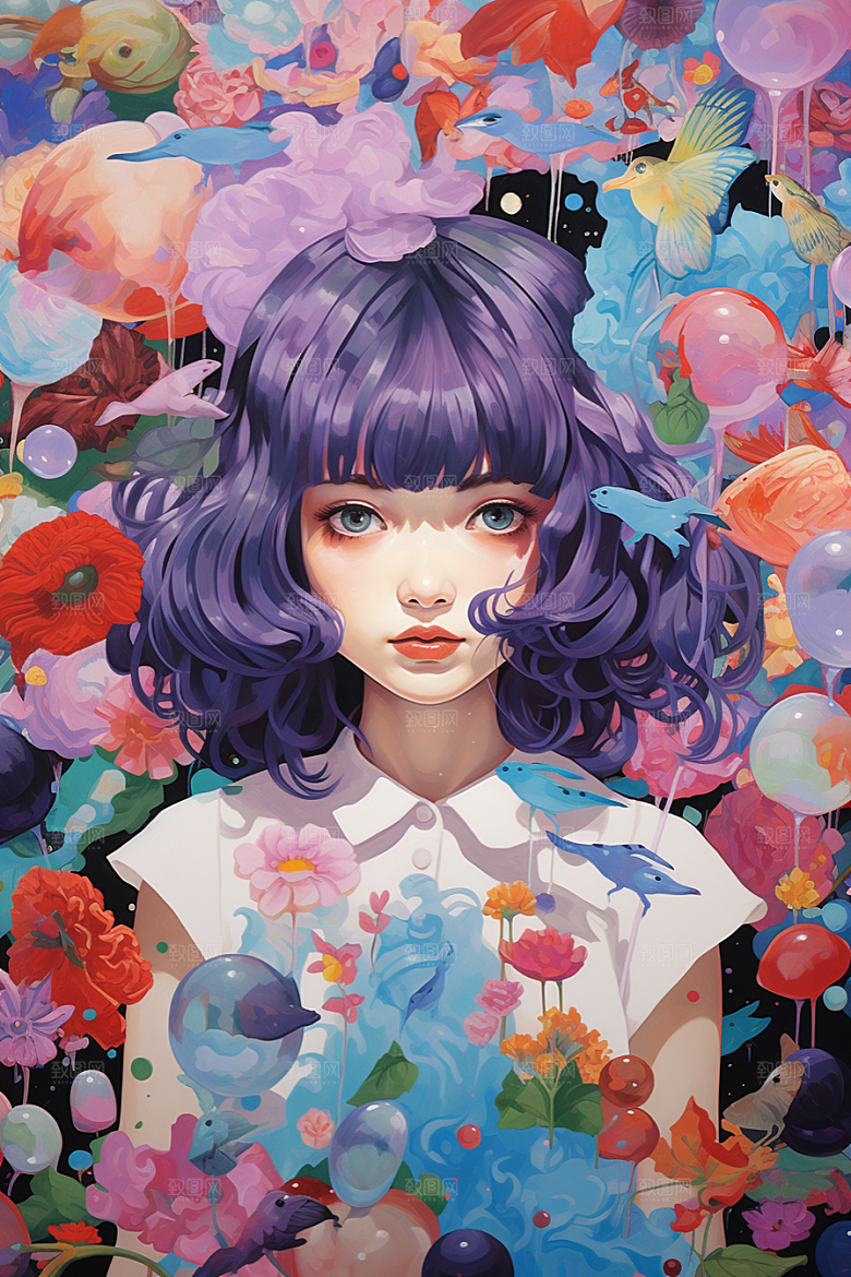 多巴胺女孩艺术感穿搭插画
