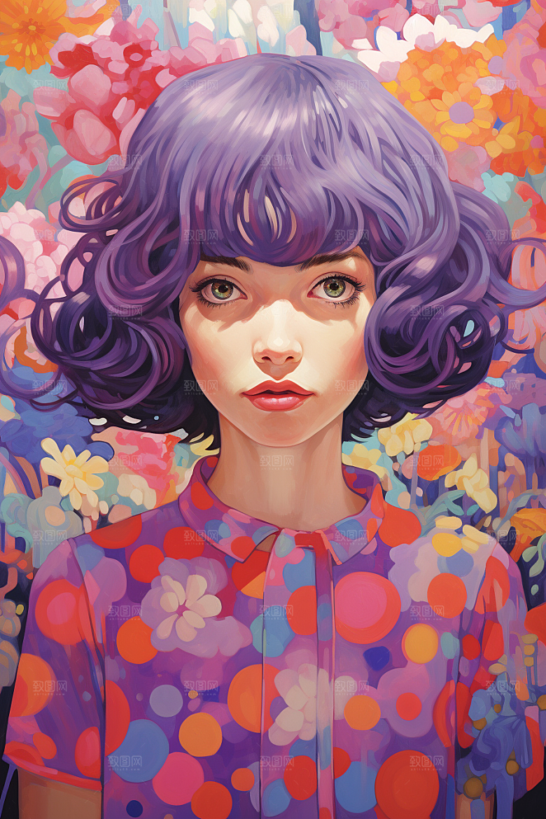 多巴胺女孩彩色少女插画