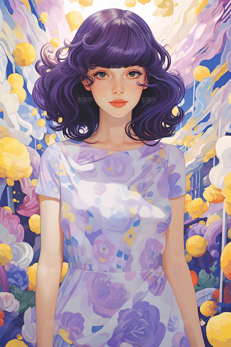 多巴胺女孩手绘彩色插画