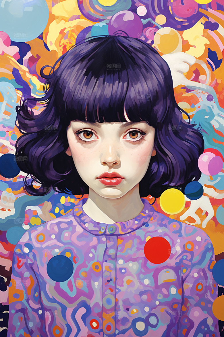 多巴胺女孩五彩斑斓穿搭插画