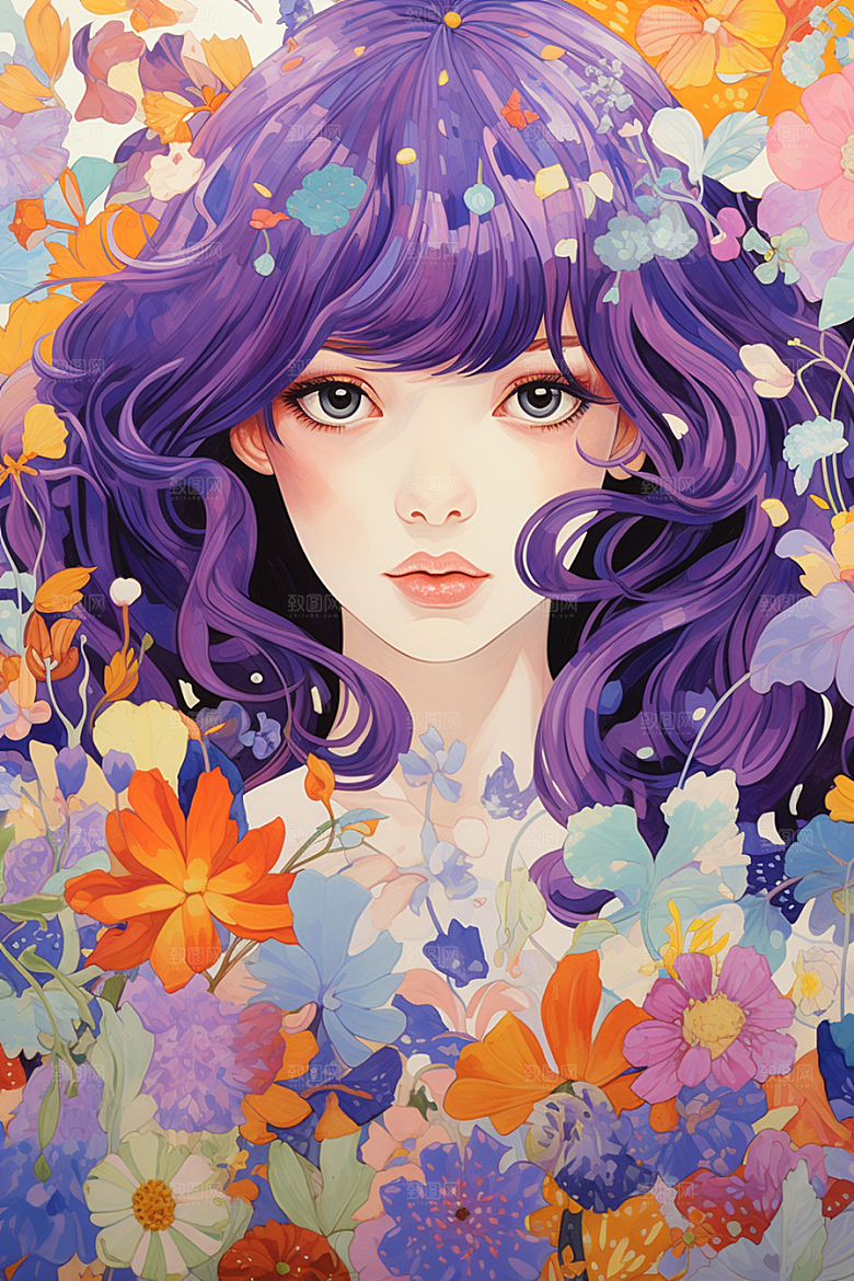 多巴胺女孩手绘缤纷插画