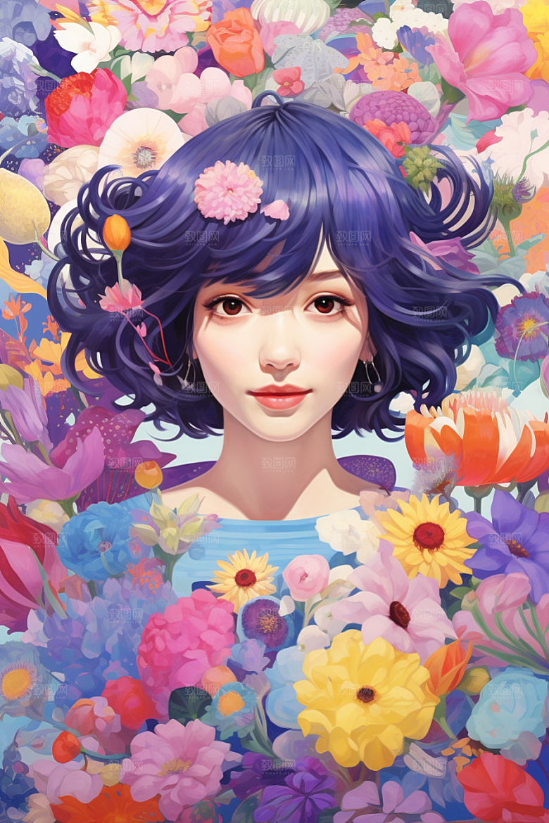 多巴胺女孩穿搭艺术感插画