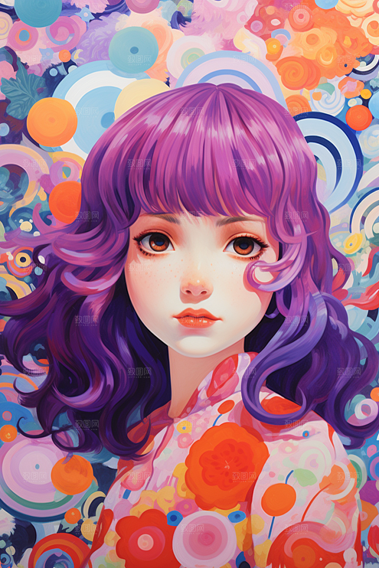 多巴胺女孩高清手绘插画