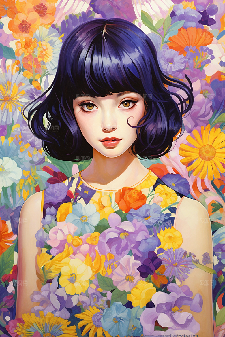 多巴胺女孩手绘高清插画