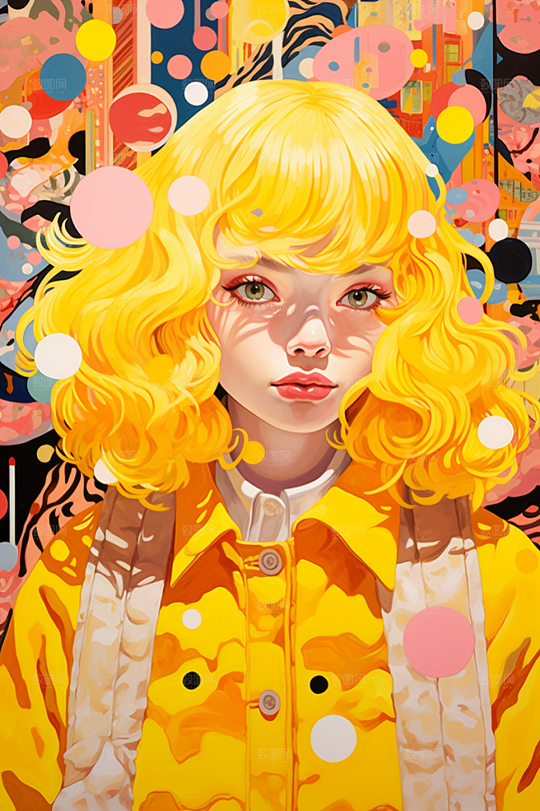 多巴胺女孩艺术感彩色插画