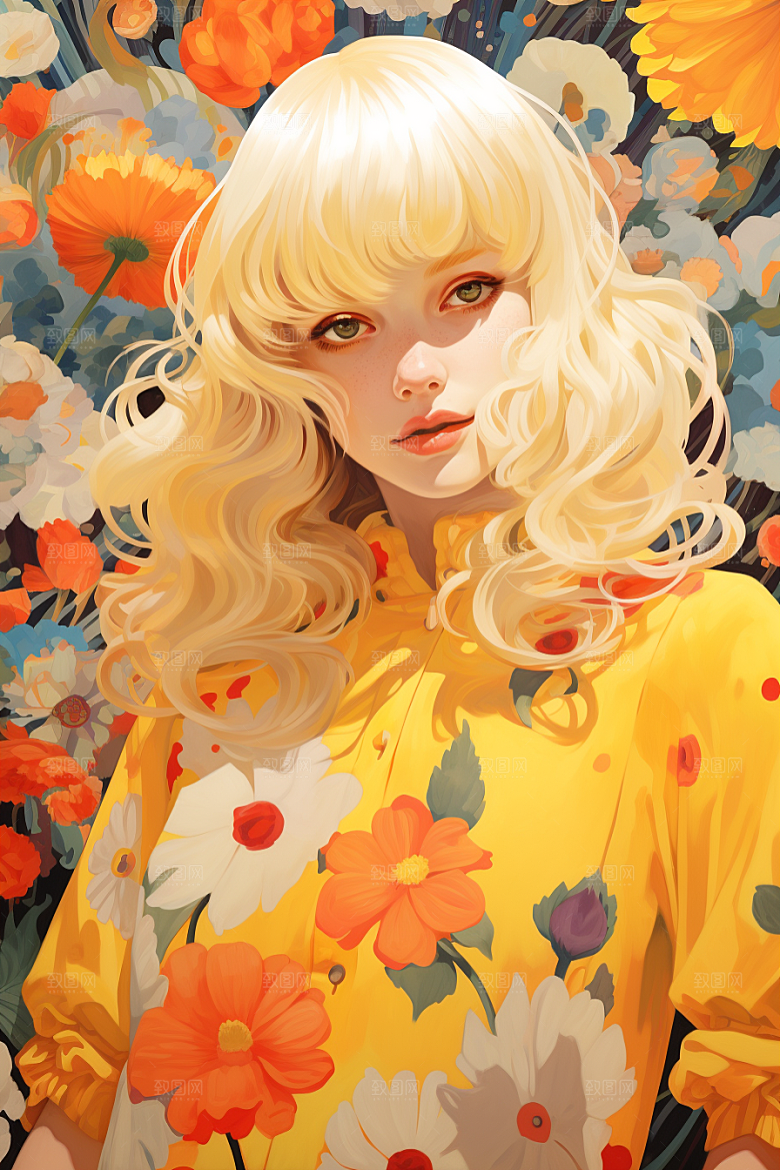 多巴胺女孩手绘艺术感插画