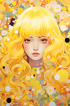 多巴胺女孩五彩斑斓高清插画