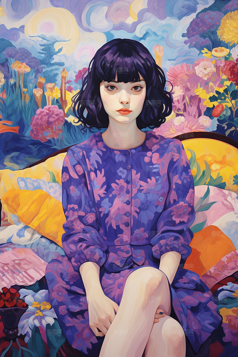 多巴胺女孩高清五彩斑斓插画