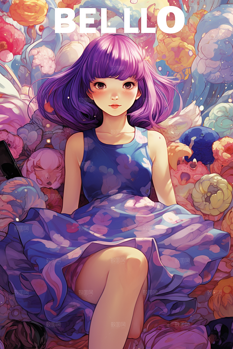 多巴胺女孩可爱形象插画