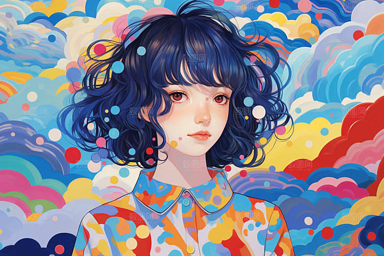 多巴胺女孩形象彩色插画