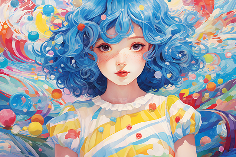 多巴胺女孩五彩斑斓艺术感插画