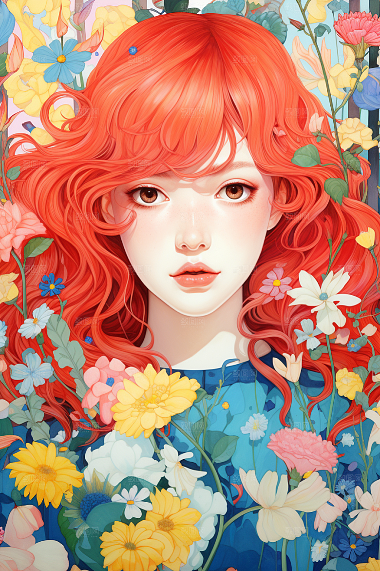 多巴胺女孩高清手绘插画