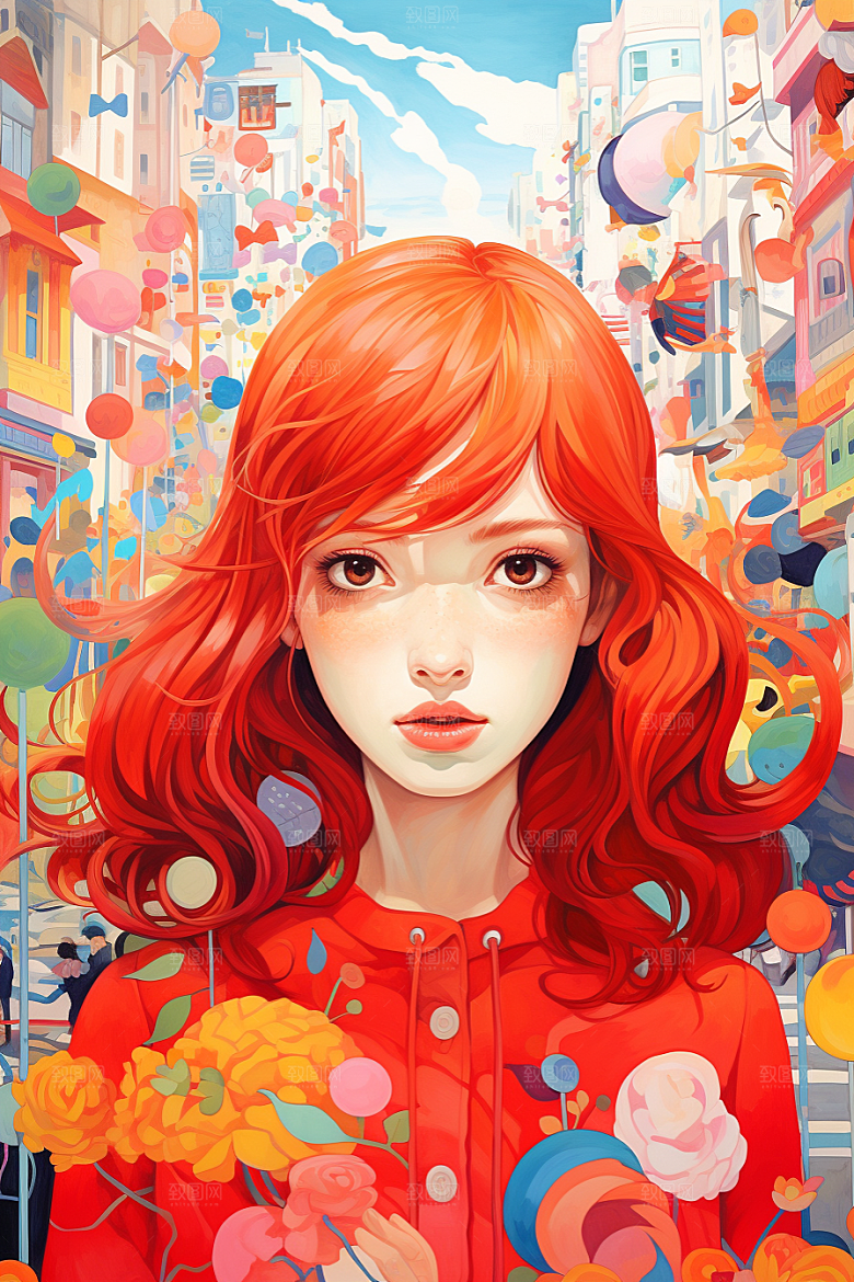 多巴胺女孩高清手绘插画