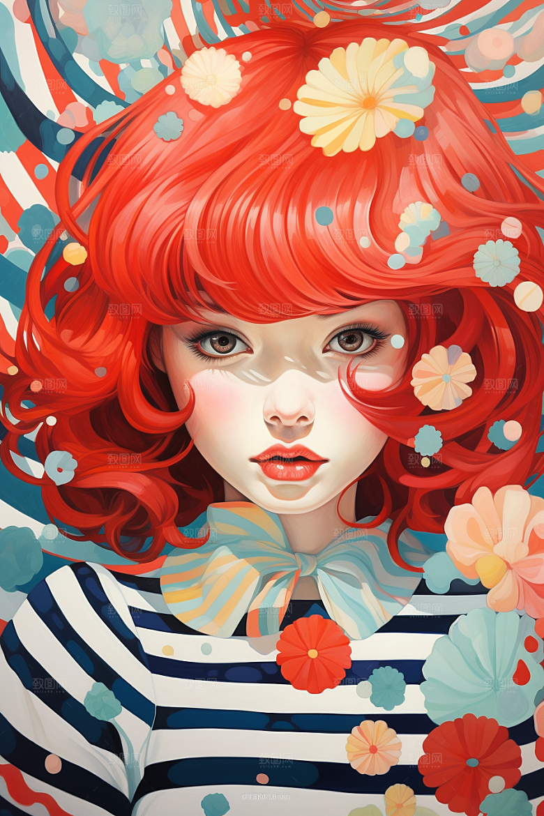 多巴胺女孩艺术感形象插画