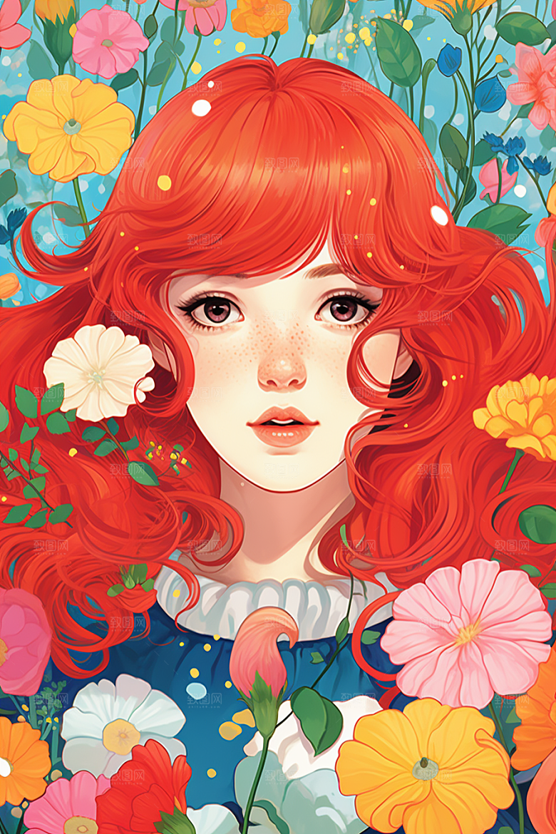 多巴胺女孩少女手绘插画