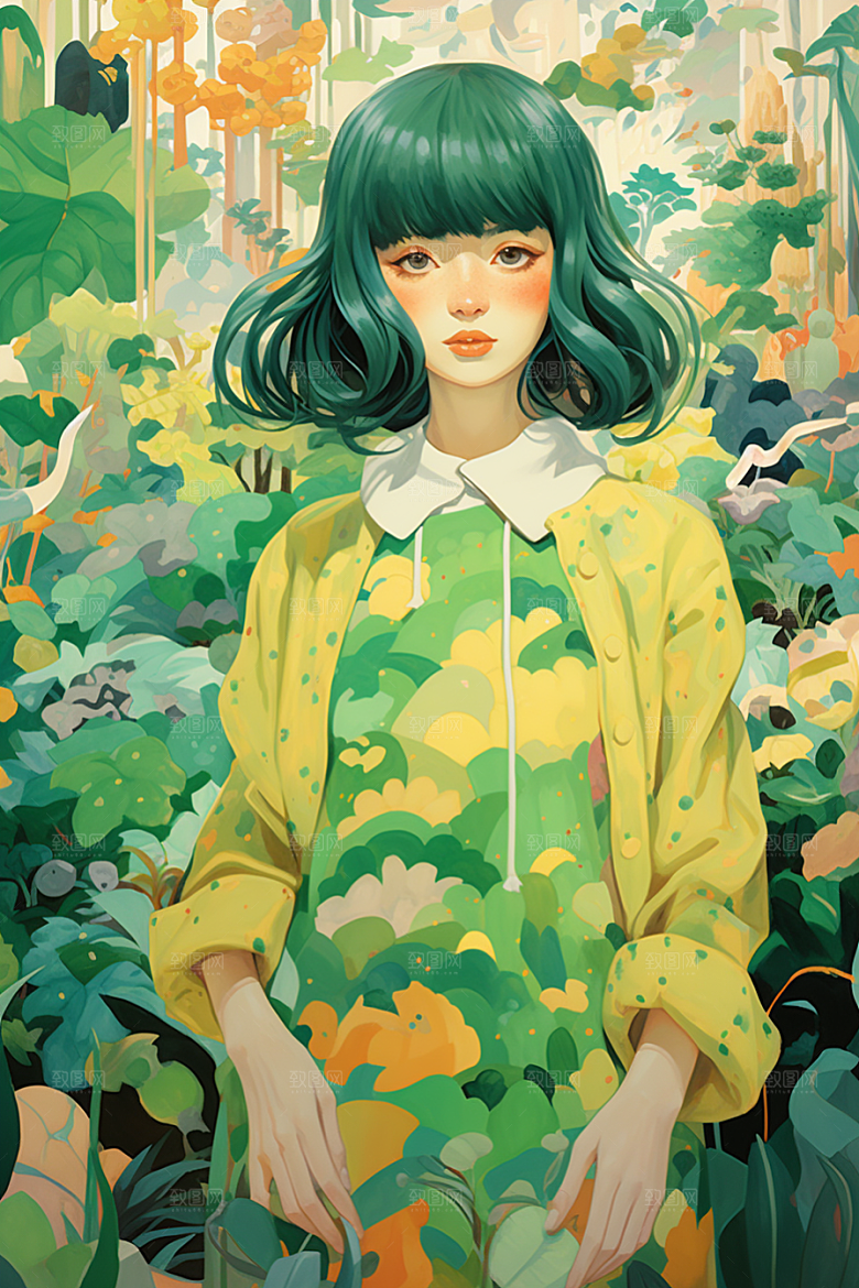 多巴胺女孩缤纷形象插画