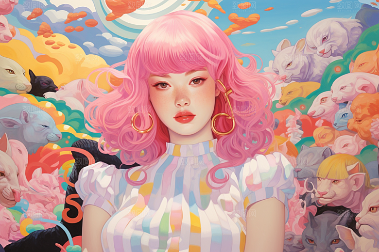多巴胺女孩少女彩色插画