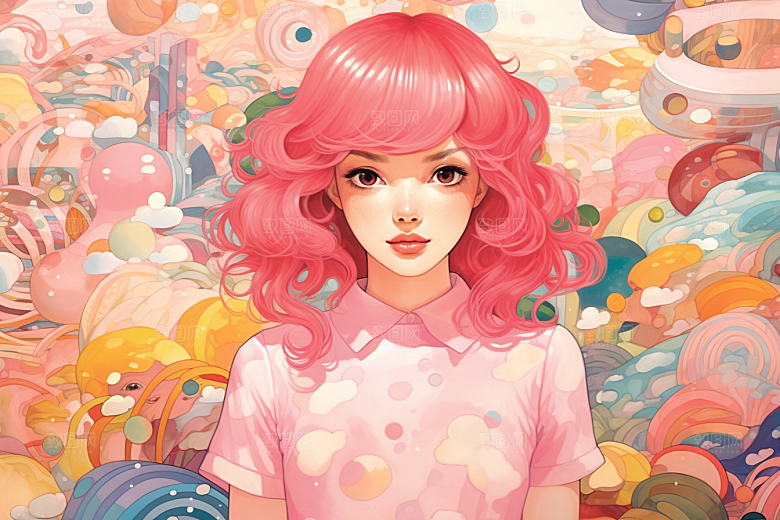 多巴胺女孩五彩斑斓穿搭插画