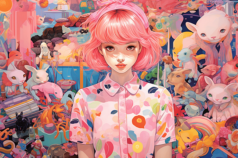 多巴胺女孩可爱彩色插画