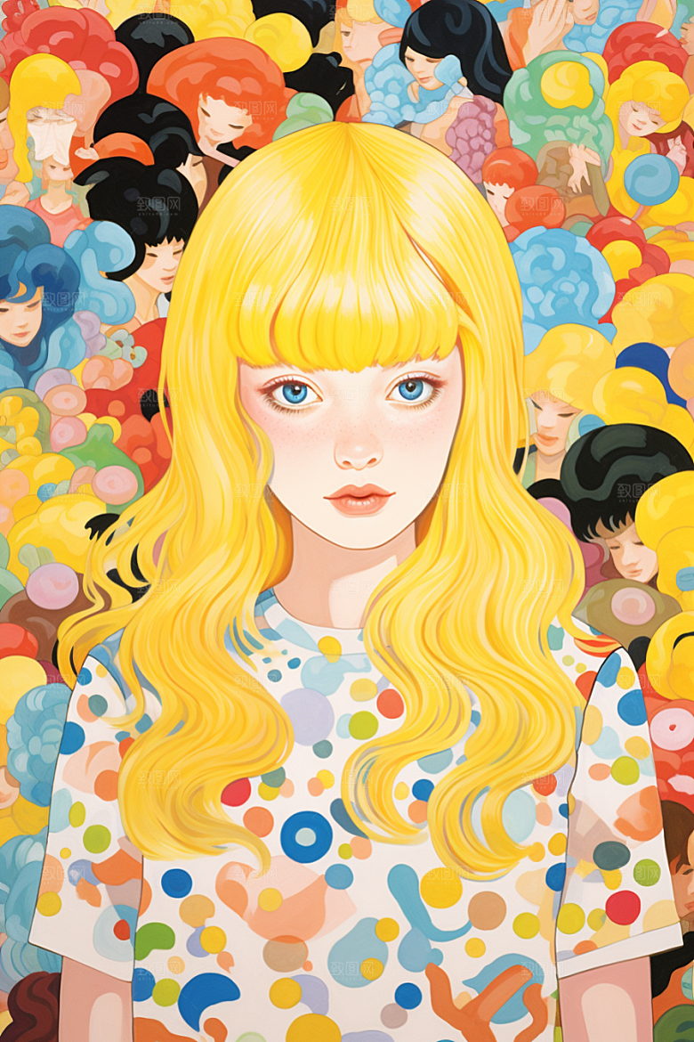 多巴胺女孩穿搭艺术感插画