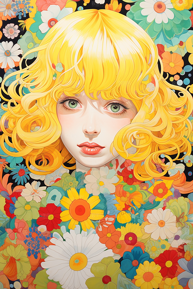 多巴胺女孩五彩斑斓形象插画