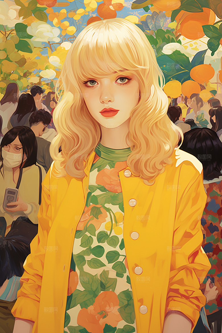 多巴胺女孩手绘形象插画