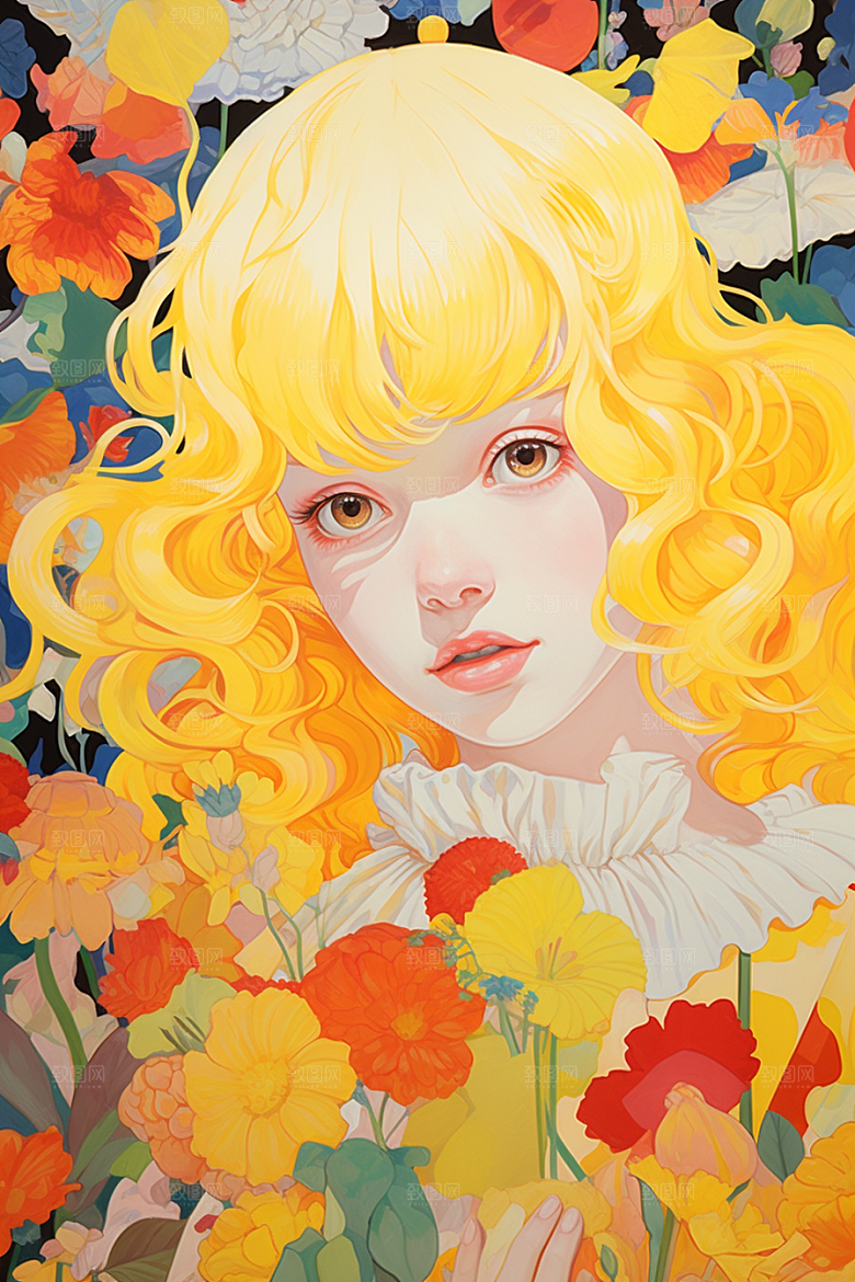 多巴胺女孩艺术感形象插画