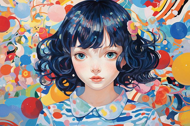 多巴胺女孩穿搭彩色插画
