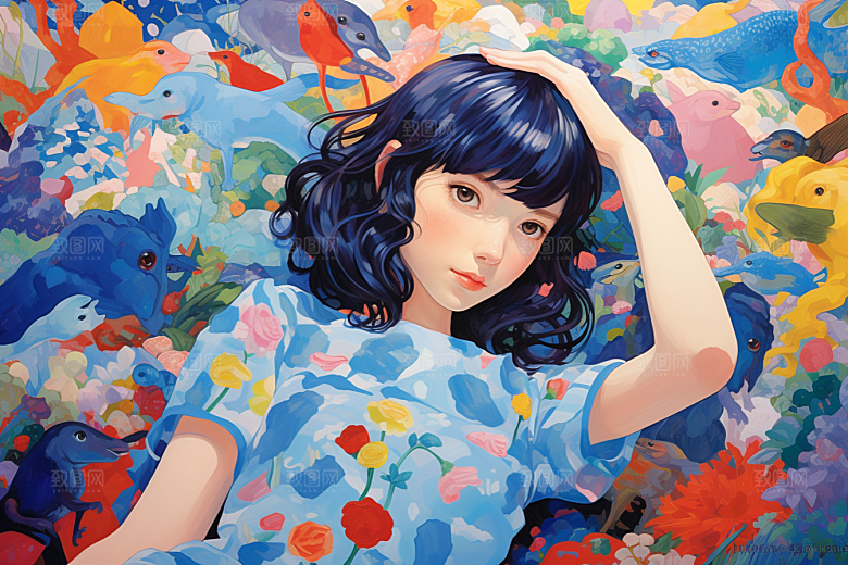 多巴胺女孩缤纷高清插画