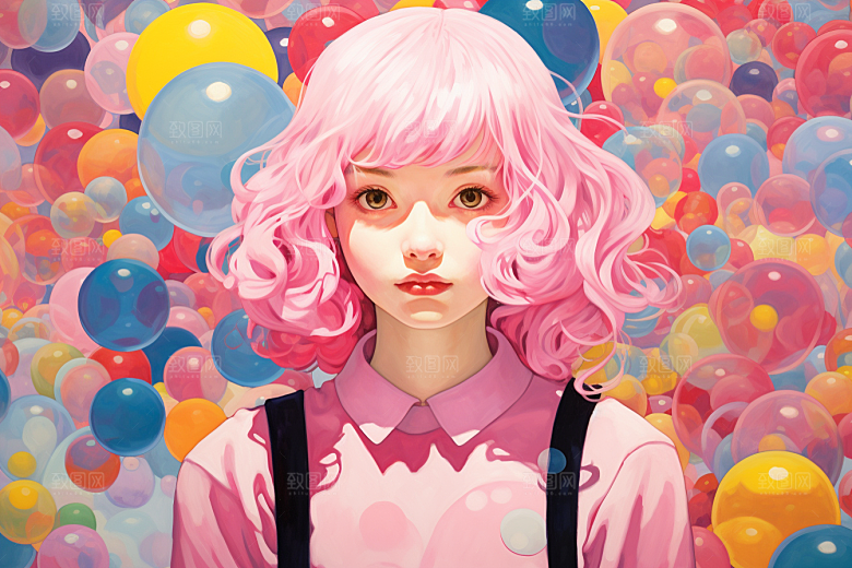 多巴胺女孩穿搭高清插画