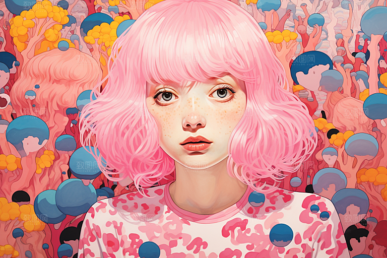 多巴胺女孩彩色高清插画