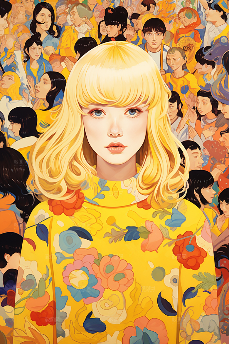 多巴胺女孩少女艺术感插画