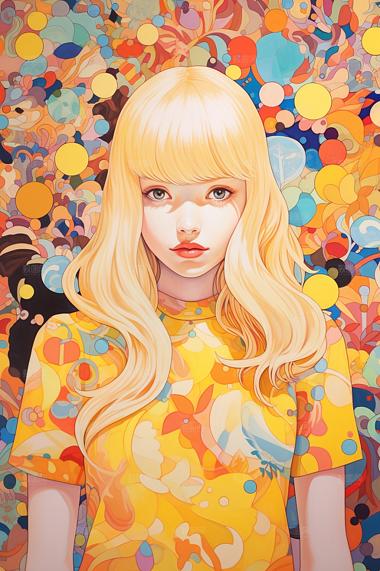 多巴胺女孩形象五彩斑斓插画