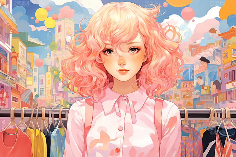 多巴胺女孩形象高清插画