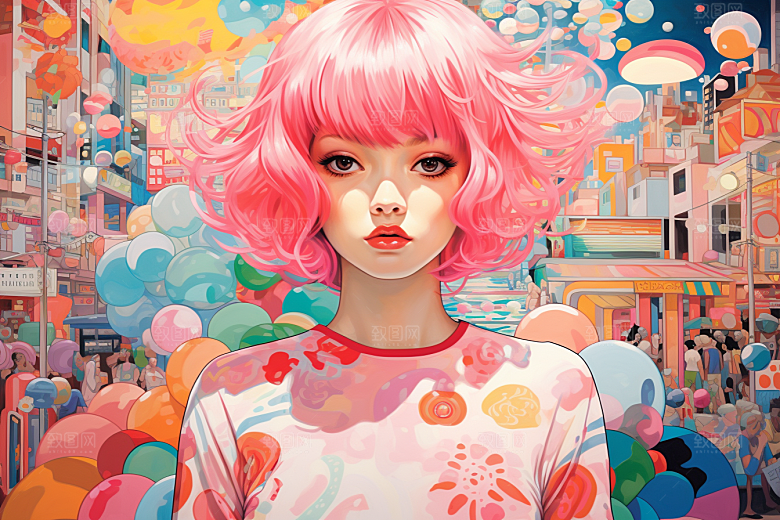 多巴胺女孩缤纷少女插画