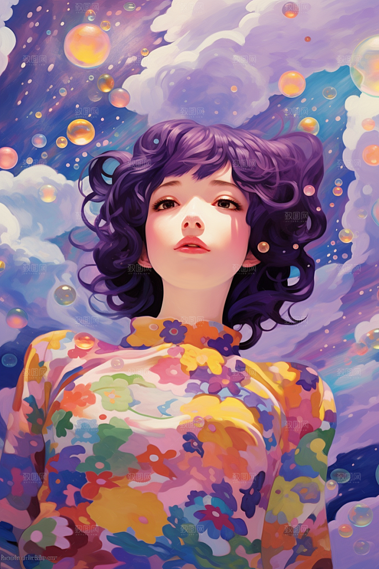 多巴胺女孩形象彩色插画
