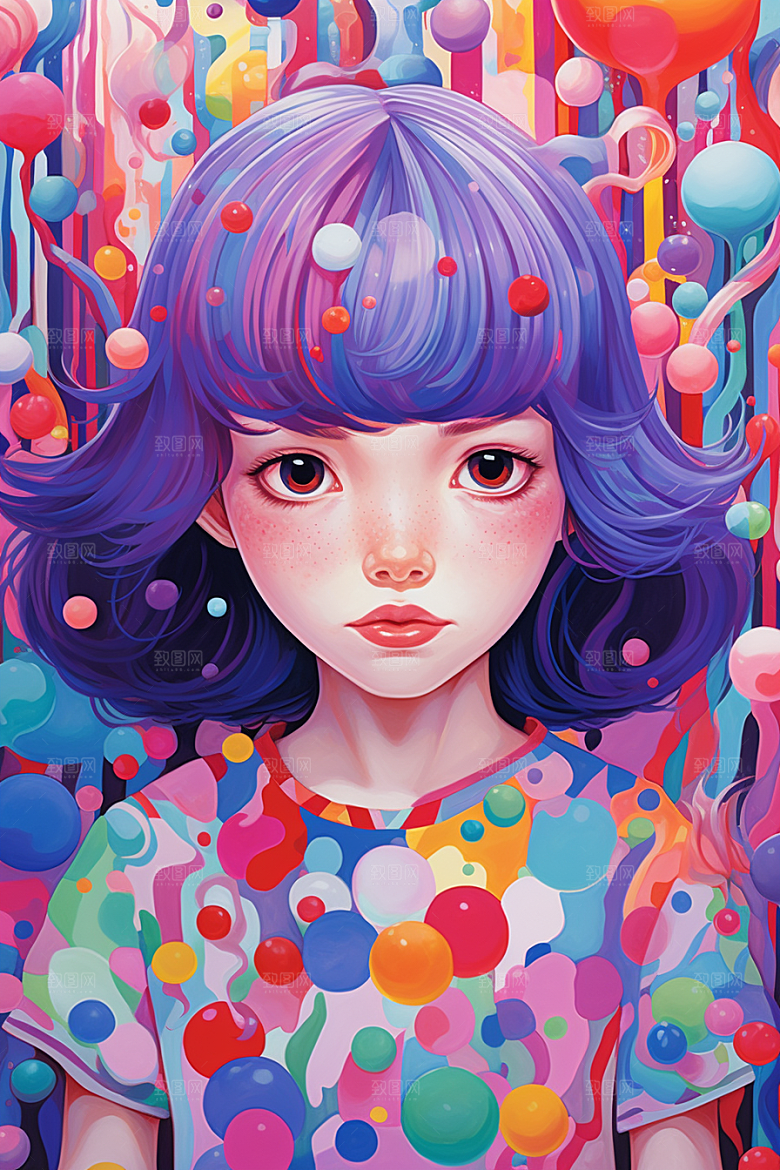 多巴胺女孩形象可爱插画