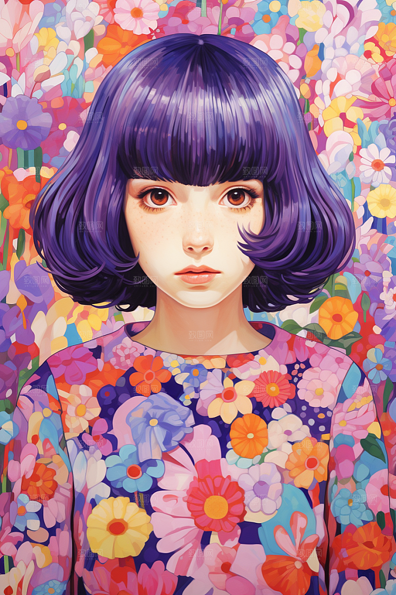 多巴胺女孩可爱艺术感插画