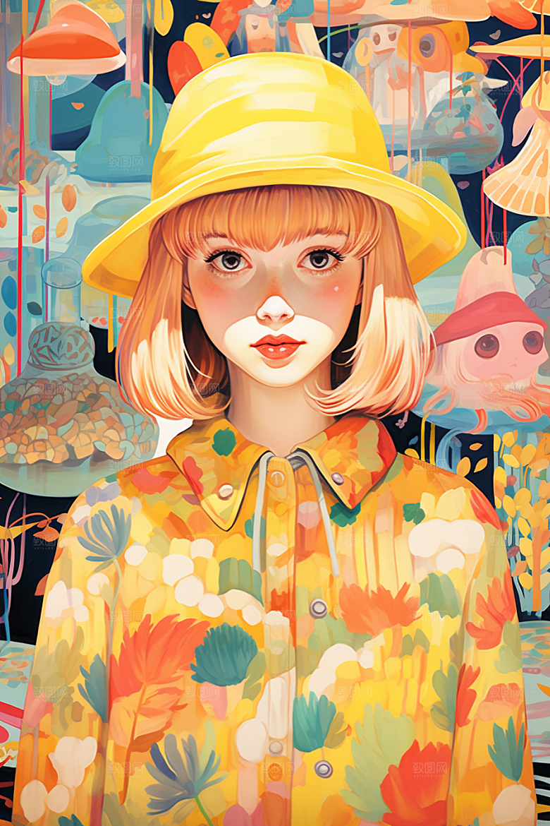 多巴胺女孩彩色高清插画