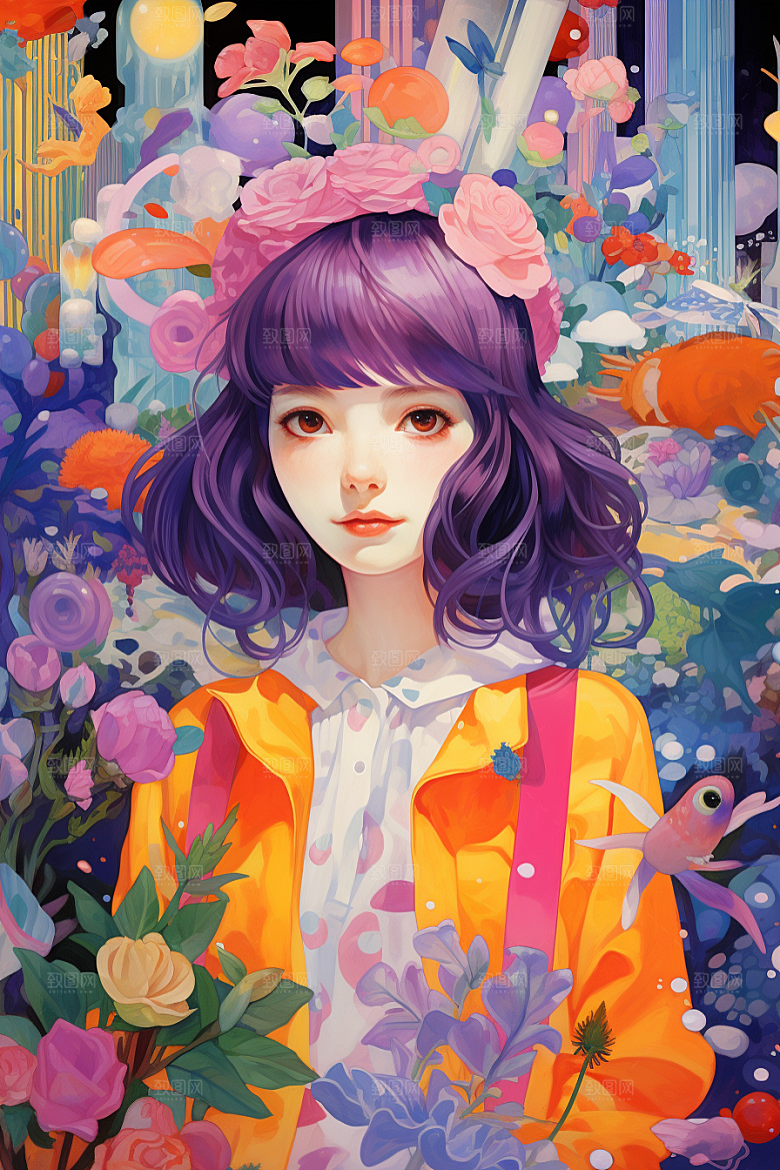 多巴胺女孩可爱少女插画