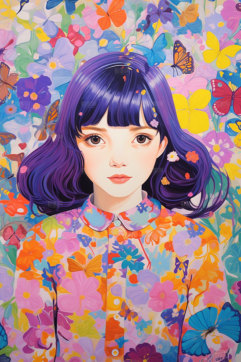 多巴胺女孩缤纷高清插画