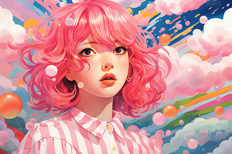 多巴胺女孩形象彩色插画