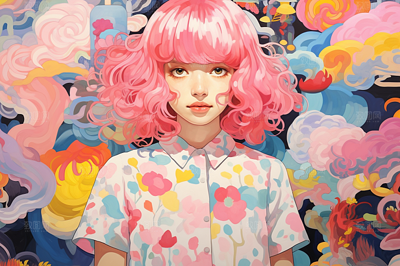 多巴胺女孩艺术感少女插画