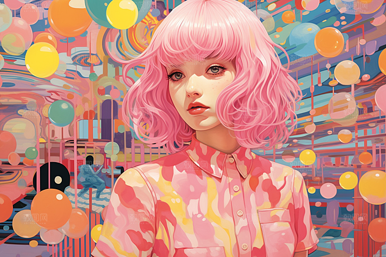 多巴胺女孩五彩斑斓缤纷插画